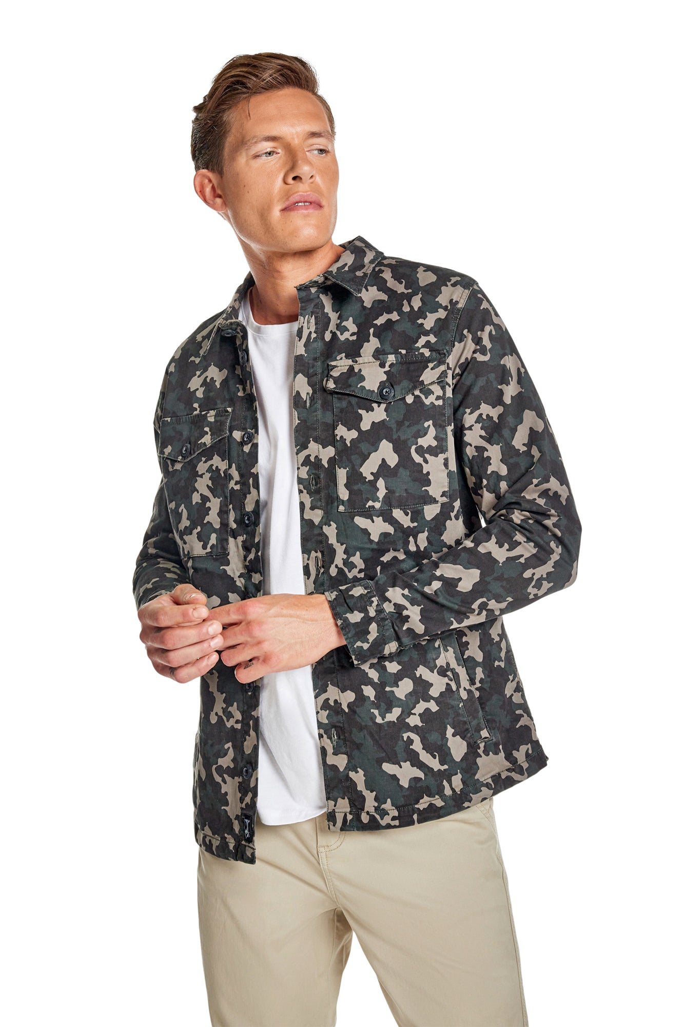 Mens hot sale camo shacket