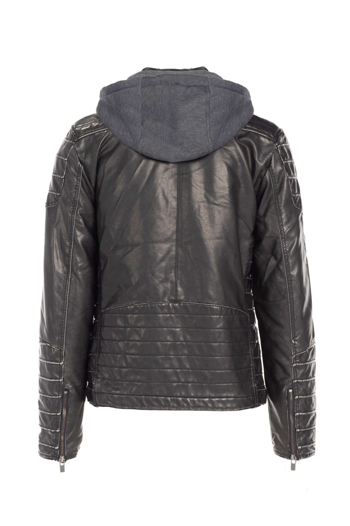 Synthetic Lined Washed Out Pu Jacket With Removable Fleece Hood