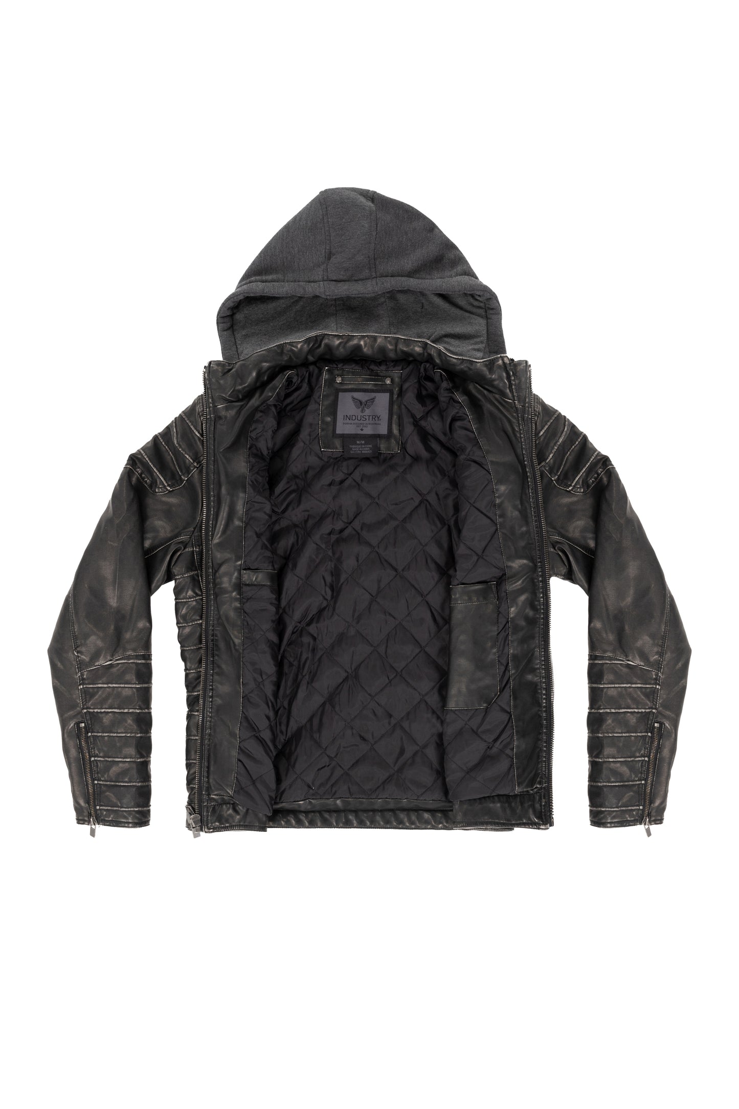 Synthetic Lined Washed Out Pu Jacket With Removable Fleece Hood